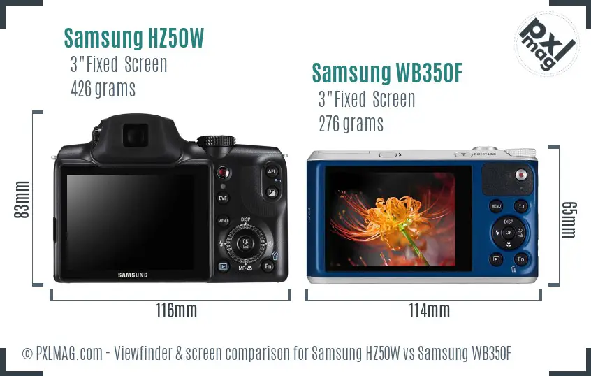 Samsung HZ50W vs Samsung WB350F Screen and Viewfinder comparison