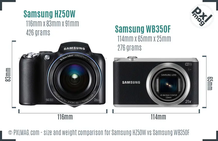 Samsung HZ50W vs Samsung WB350F size comparison