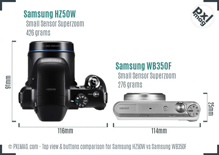 Samsung HZ50W vs Samsung WB350F top view buttons comparison