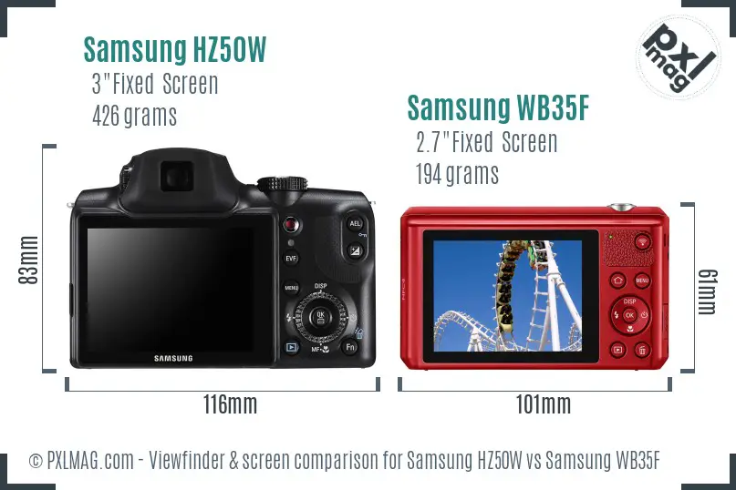 Samsung HZ50W vs Samsung WB35F Screen and Viewfinder comparison