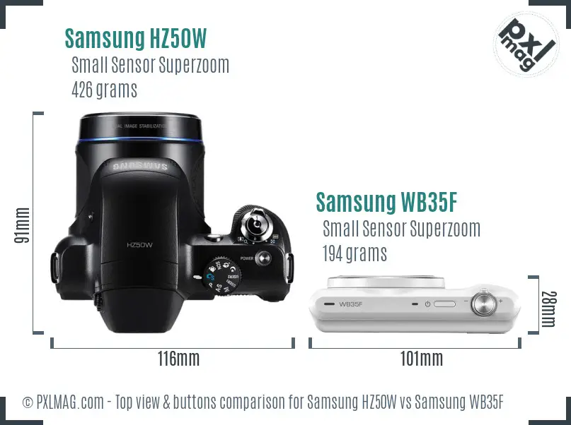 Samsung HZ50W vs Samsung WB35F top view buttons comparison