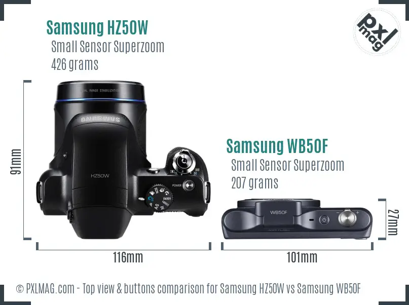 Samsung HZ50W vs Samsung WB50F top view buttons comparison