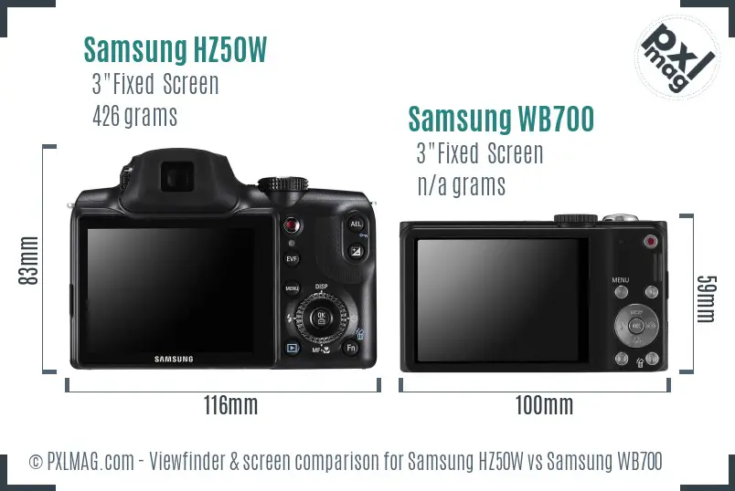 Samsung HZ50W vs Samsung WB700 Screen and Viewfinder comparison