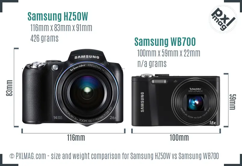 Samsung HZ50W vs Samsung WB700 size comparison