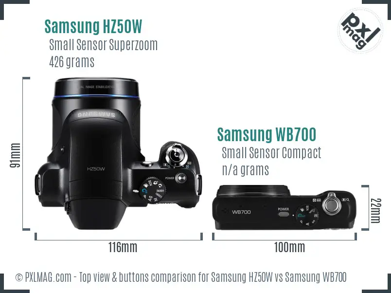 Samsung HZ50W vs Samsung WB700 top view buttons comparison