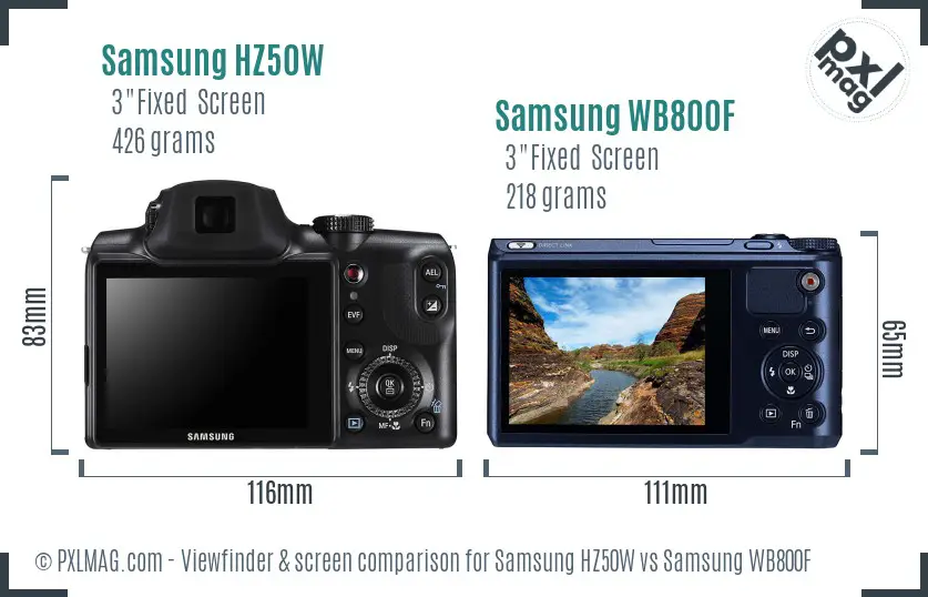 Samsung HZ50W vs Samsung WB800F Screen and Viewfinder comparison