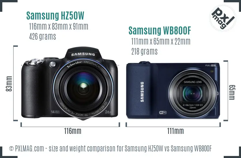 Samsung HZ50W vs Samsung WB800F size comparison