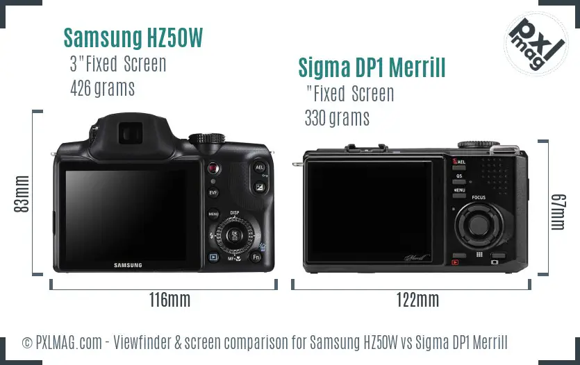 Samsung HZ50W vs Sigma DP1 Merrill Screen and Viewfinder comparison
