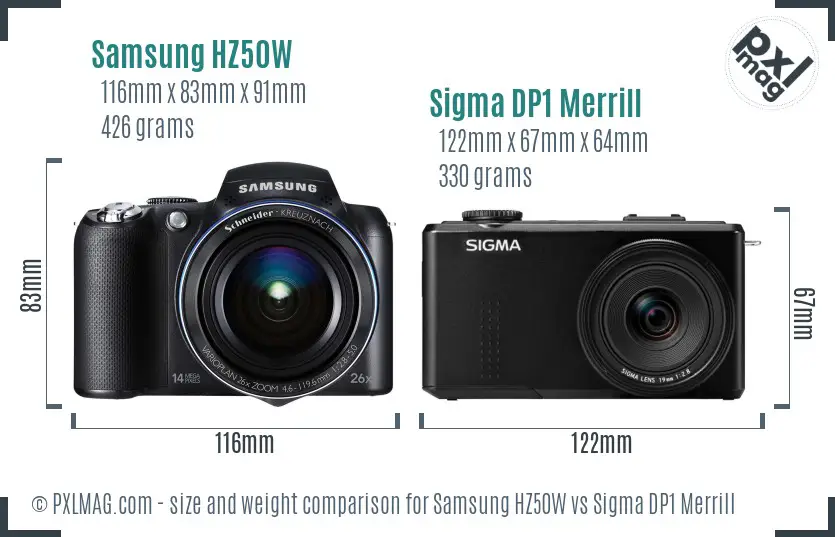 Samsung HZ50W vs Sigma DP1 Merrill size comparison