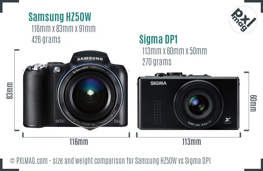 Samsung HZ50W vs Sigma DP1 size comparison