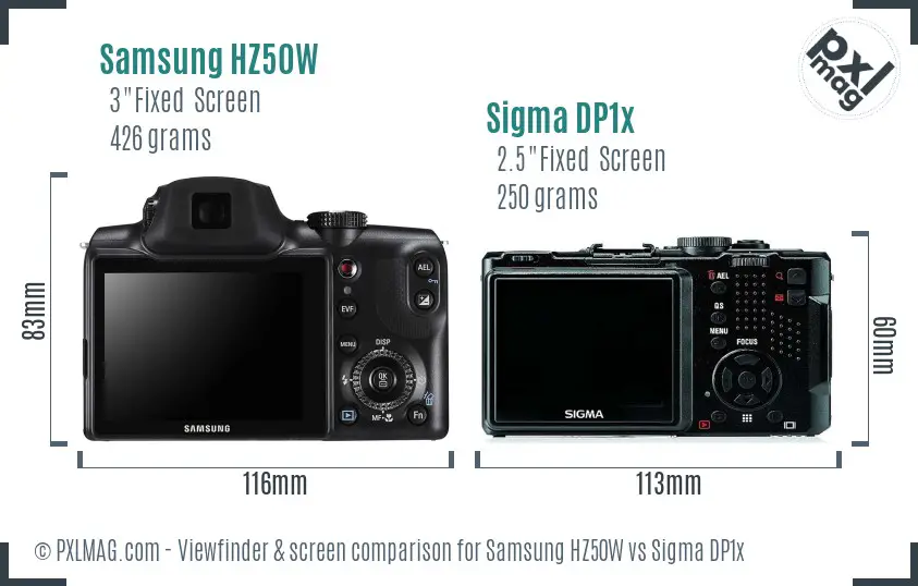 Samsung HZ50W vs Sigma DP1x Screen and Viewfinder comparison