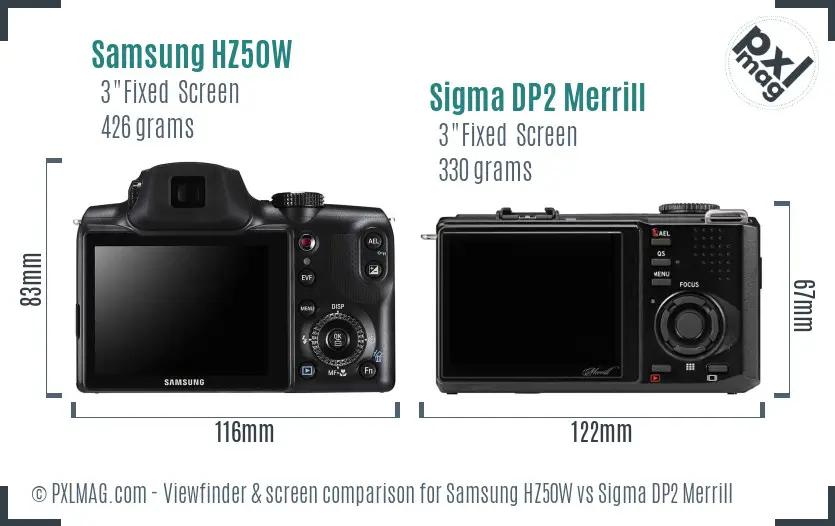 Samsung HZ50W vs Sigma DP2 Merrill Screen and Viewfinder comparison