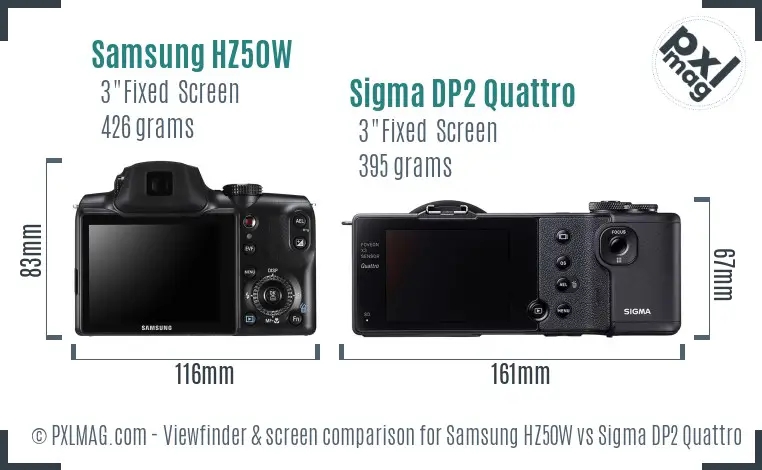 Samsung HZ50W vs Sigma DP2 Quattro Screen and Viewfinder comparison