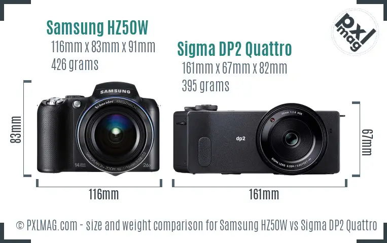 Samsung HZ50W vs Sigma DP2 Quattro size comparison