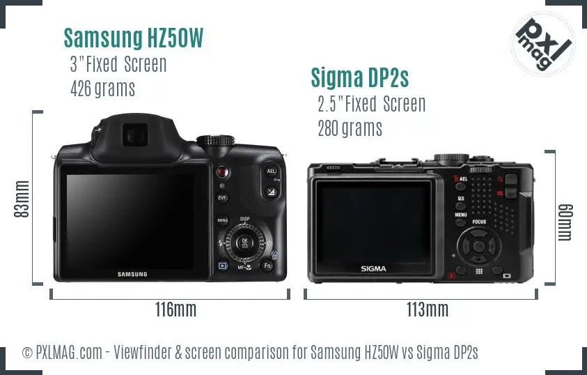Samsung HZ50W vs Sigma DP2s Screen and Viewfinder comparison