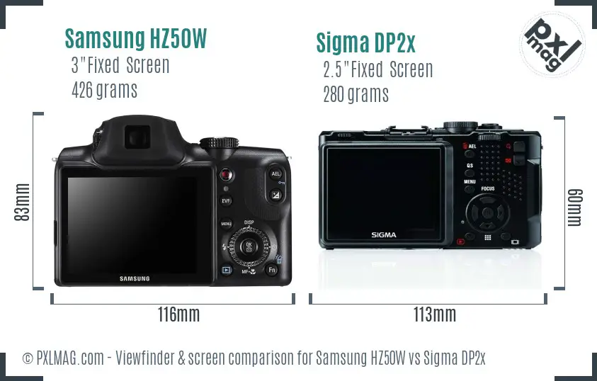 Samsung HZ50W vs Sigma DP2x Screen and Viewfinder comparison