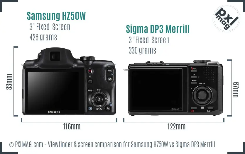 Samsung HZ50W vs Sigma DP3 Merrill Screen and Viewfinder comparison