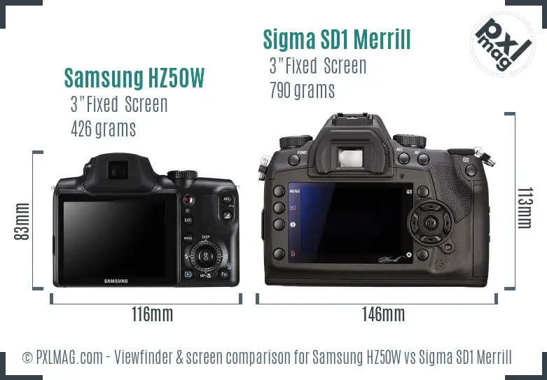 Samsung HZ50W vs Sigma SD1 Merrill Screen and Viewfinder comparison