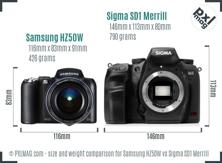 Samsung HZ50W vs Sigma SD1 Merrill size comparison