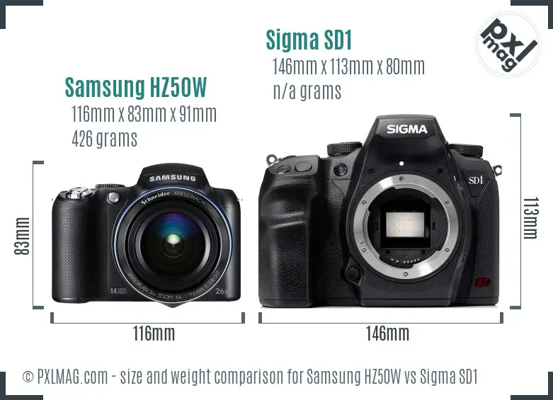 Samsung HZ50W vs Sigma SD1 size comparison Samsung HZ50W vs Sigma SD1 size comparison