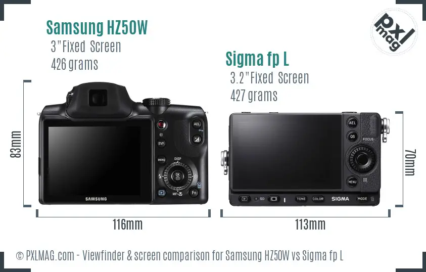 Samsung HZ50W vs Sigma fp L Screen and Viewfinder comparison