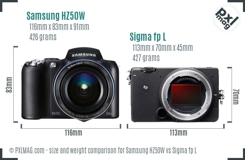 Samsung HZ50W vs Sigma fp L size comparison
