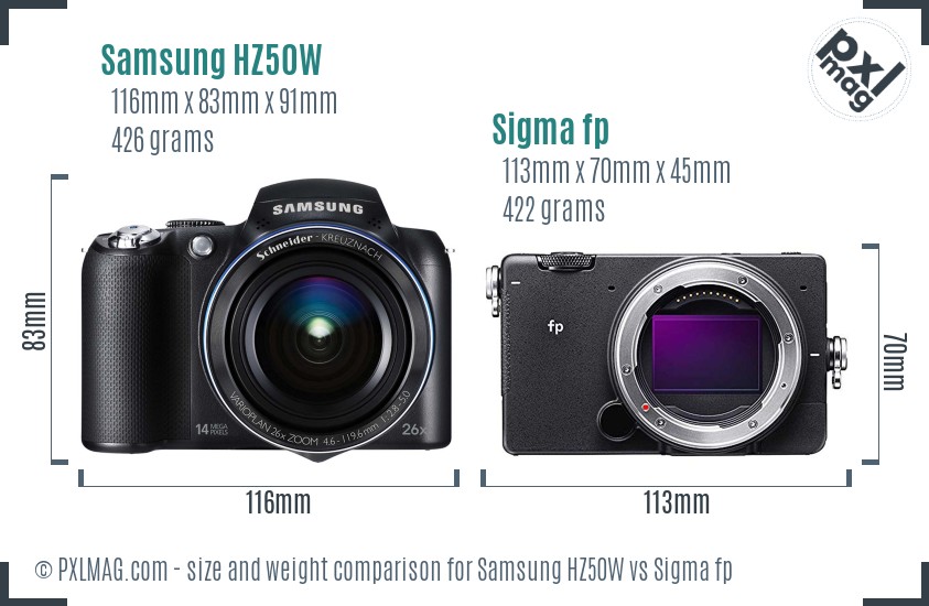 Samsung HZ50W vs Sigma fp size comparison