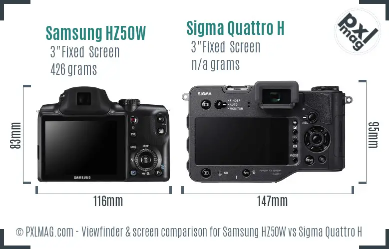 Samsung HZ50W vs Sigma Quattro H Screen and Viewfinder comparison