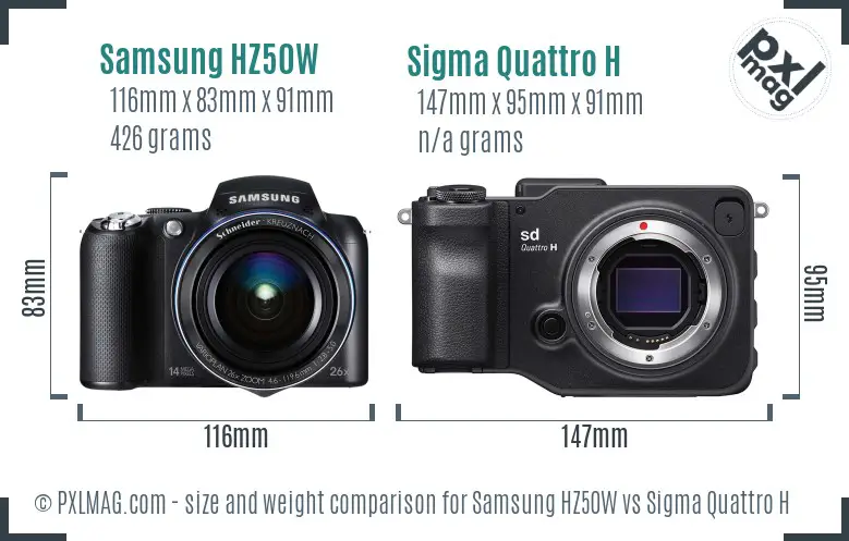 Samsung HZ50W vs Sigma Quattro H size comparison