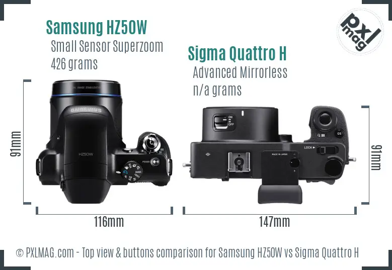 Samsung HZ50W vs Sigma Quattro H top view buttons comparison