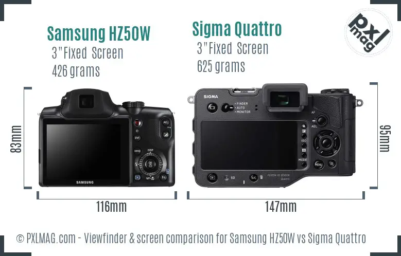 Samsung HZ50W vs Sigma Quattro Screen and Viewfinder comparison