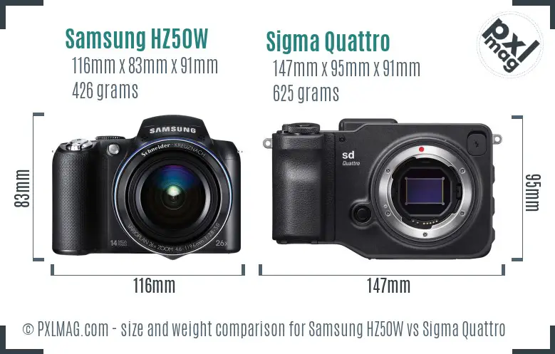 Samsung HZ50W vs Sigma Quattro size comparison