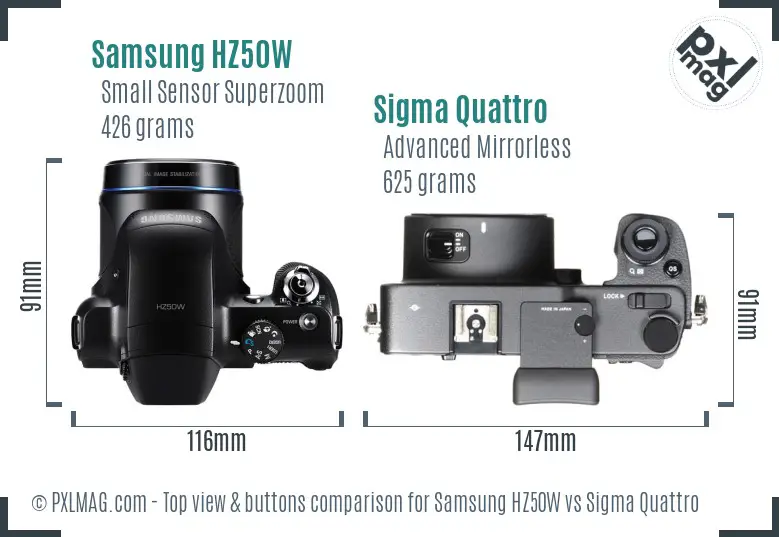 Samsung HZ50W vs Sigma Quattro top view buttons comparison