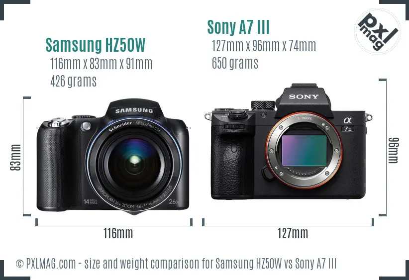 Samsung HZ50W vs Sony A7 III size comparison