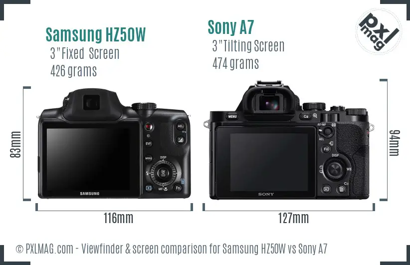 Samsung HZ50W vs Sony A7 Screen and Viewfinder comparison