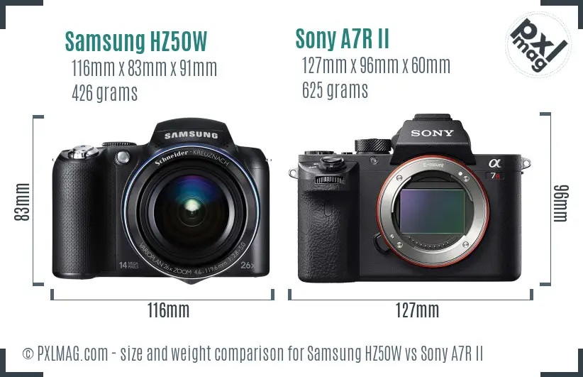 Samsung HZ50W vs Sony A7R II size comparison