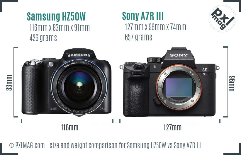 Samsung HZ50W vs Sony A7R III size comparison