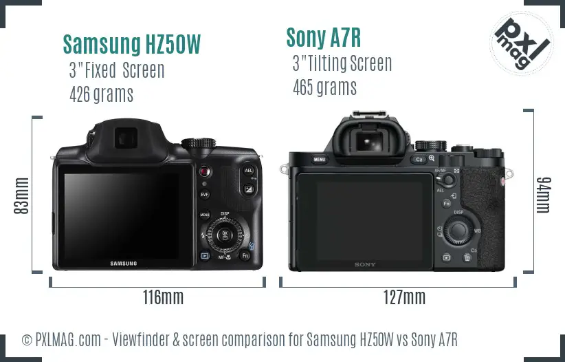 Samsung HZ50W vs Sony A7R Screen and Viewfinder comparison