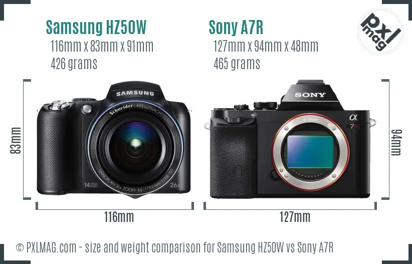 Samsung HZ50W vs Sony A7R size comparison