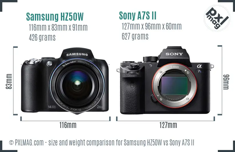Samsung HZ50W vs Sony A7S II size comparison