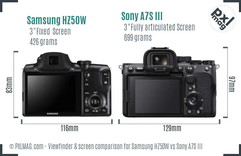 Samsung HZ50W vs Sony A7S III Screen and Viewfinder comparison