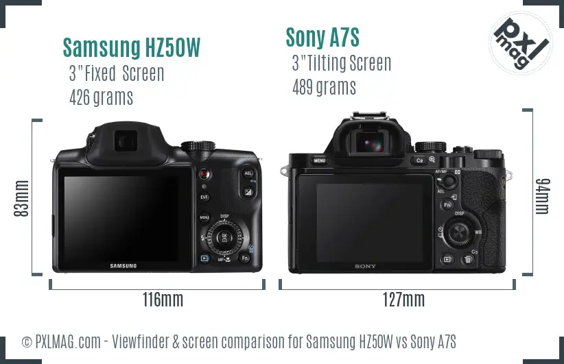 Samsung HZ50W vs Sony A7S Screen and Viewfinder comparison