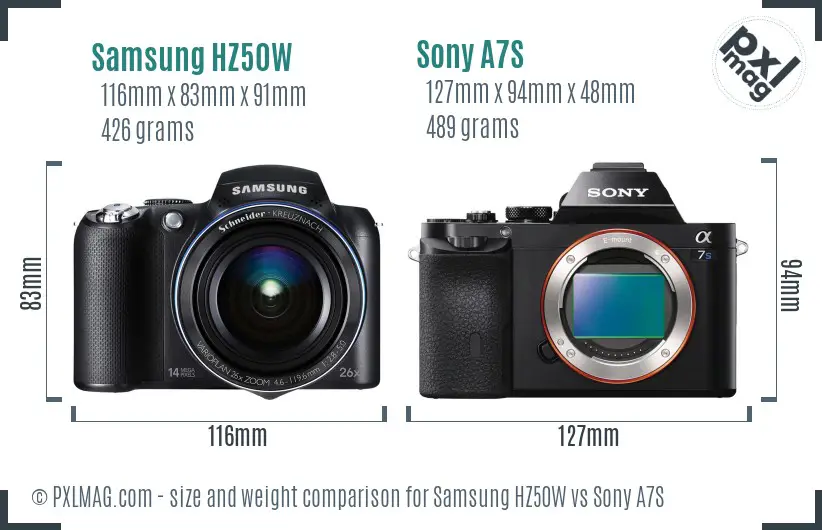 Samsung HZ50W vs Sony A7S size comparison