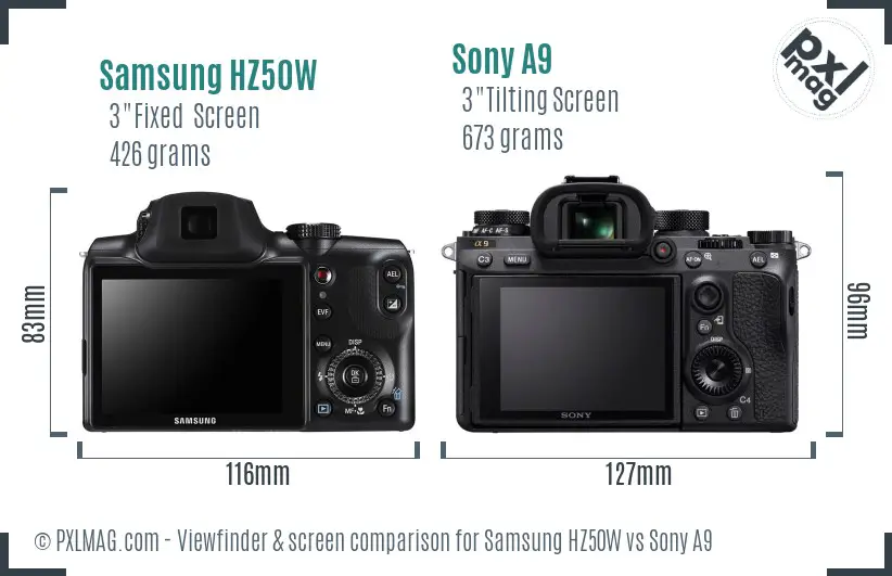 Samsung HZ50W vs Sony A9 Screen and Viewfinder comparison