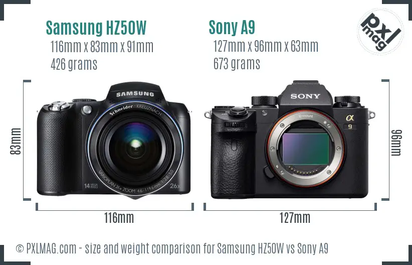 Samsung HZ50W vs Sony A9 size comparison