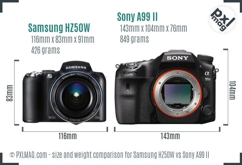 Samsung HZ50W vs Sony A99 II size comparison