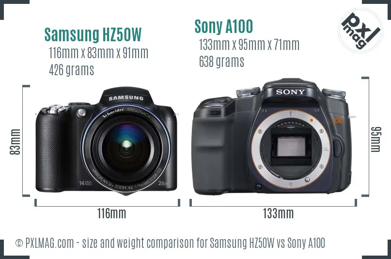 Samsung HZ50W vs Sony A100 size comparison