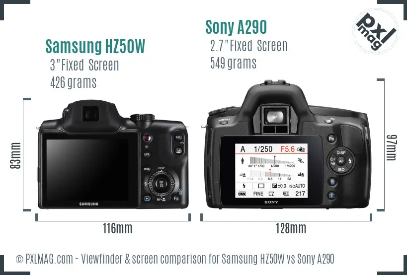 Samsung HZ50W vs Sony A290 Screen and Viewfinder comparison