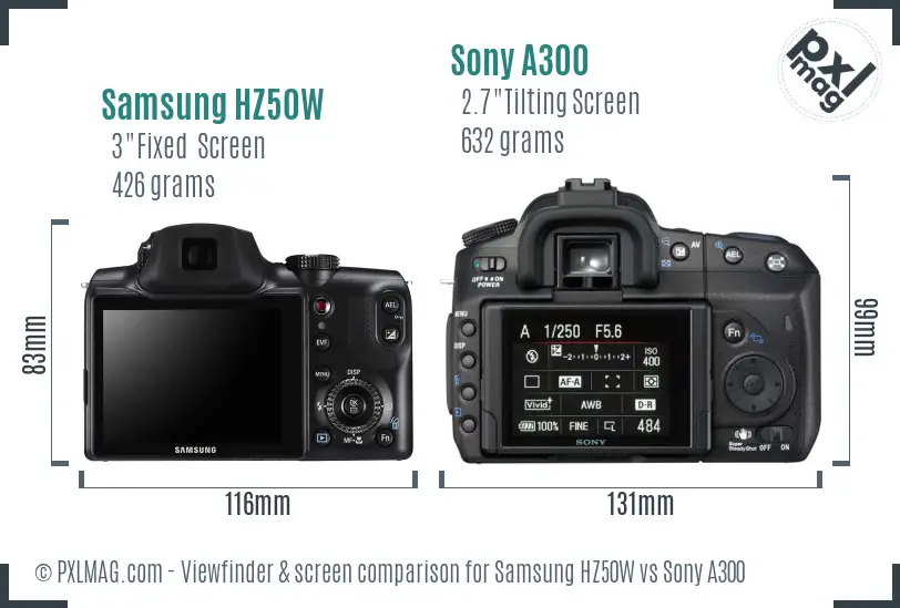 Samsung HZ50W vs Sony A300 Screen and Viewfinder comparison