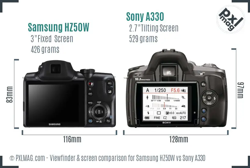 Samsung HZ50W vs Sony A330 Screen and Viewfinder comparison